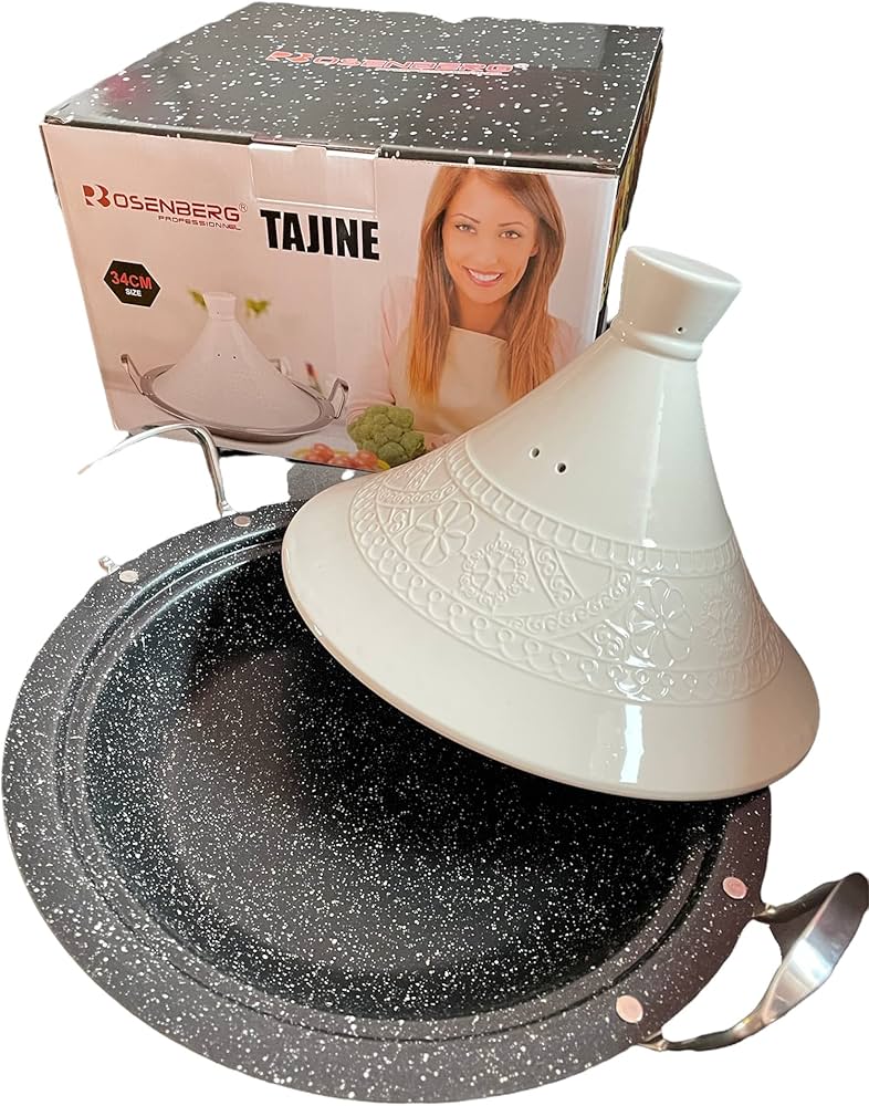 Tajine Rosenberg Blanc Intérieur Effet Pierre - 34 cm